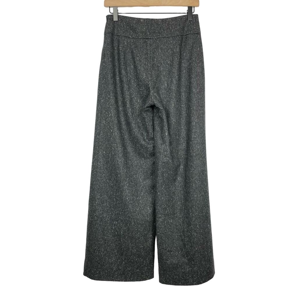 Trina Turk | Black Speckled Tweed Wool Blend High Rise Wide Leg Trouser Pants - Picture 2 of 9